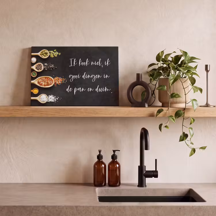 Ik gooi dingen in de pan en duim - Keuken - Quotes - Spreuken - Humor canvas 2cm klein -sfeer3