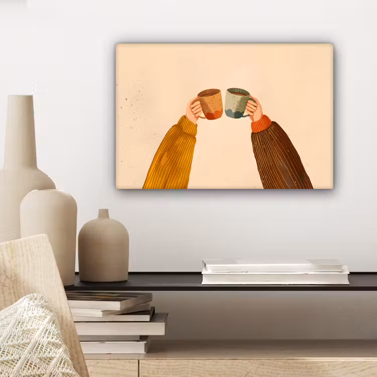 Illustratie - Mokken - Proosten - Bruin canvas 2cm klein -sfeer6