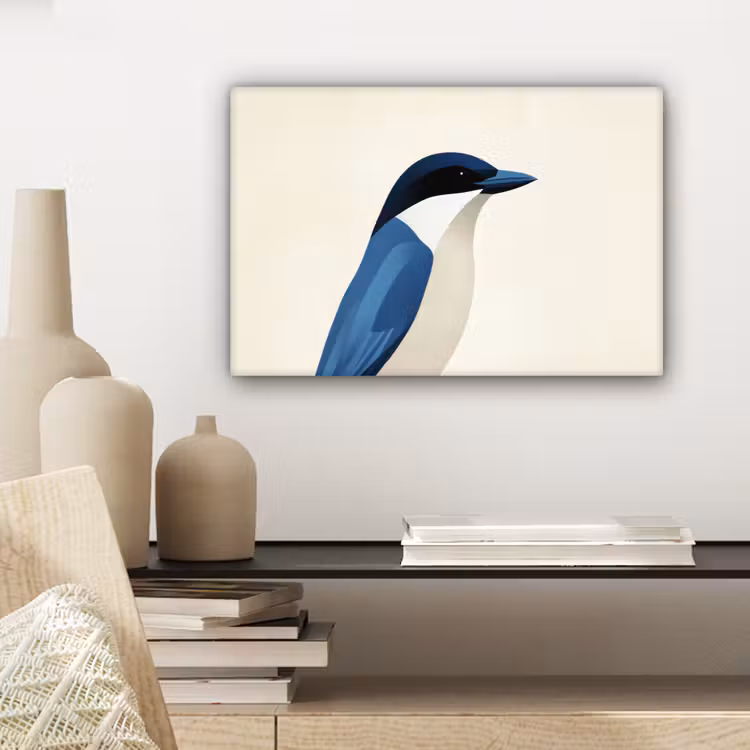 Illustratie - Blauw - Vogel canvas 2cm klein -closeup_print_DE