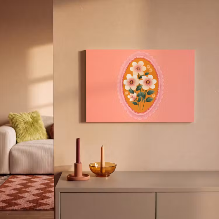 Illustratie - Bloemen - Rand - Roze canvas 2cm klein -sfeer1
