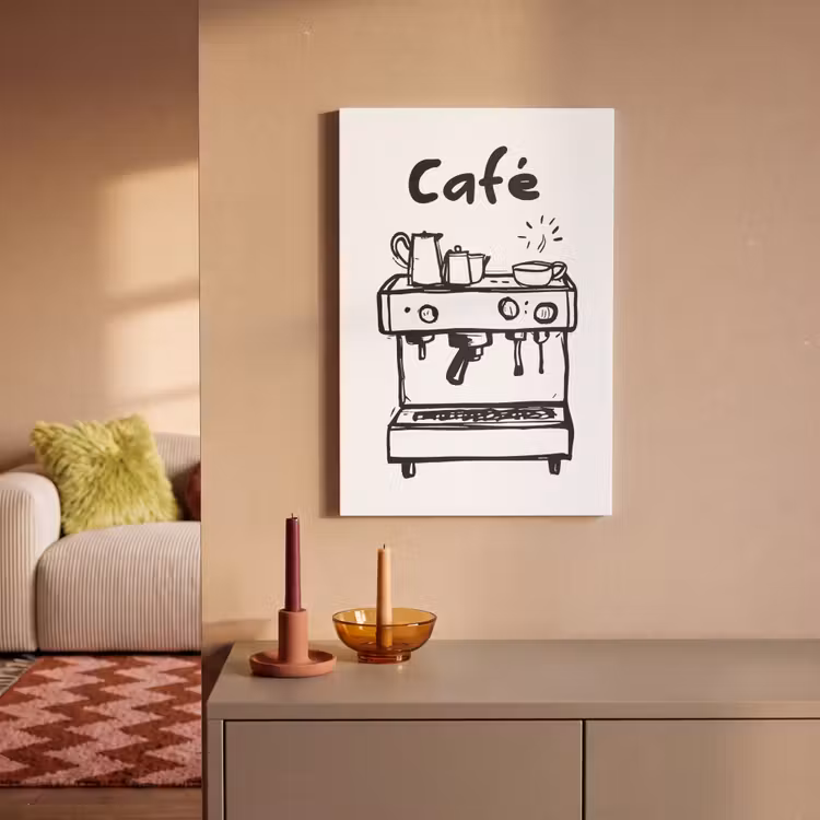 Illustratie - Café - Koffiemachine - Kopjes canvas 2cm klein -sfeer1