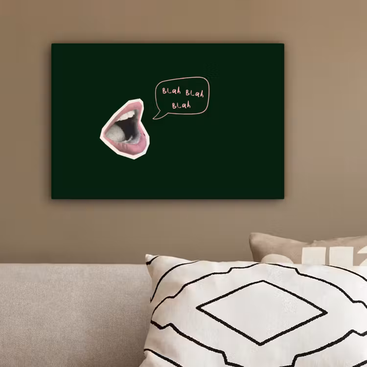 Illustratie - Mond - Donkergroen - Tekstwolkje canvas 2cm klein -sfeer3