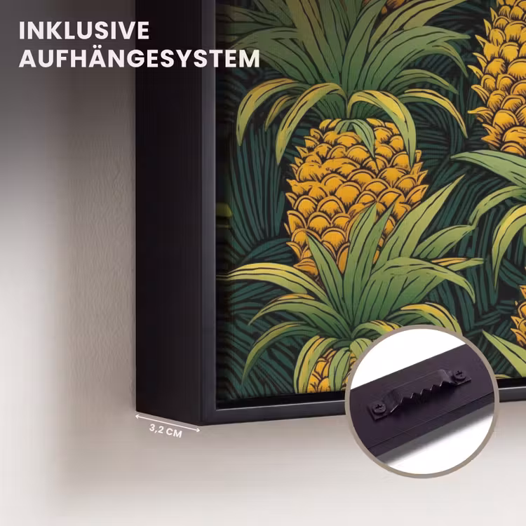 Illustratie - Patroon - Ananas Canvas met baklijst klein 1124 -closeup_ophangsysteem_DE