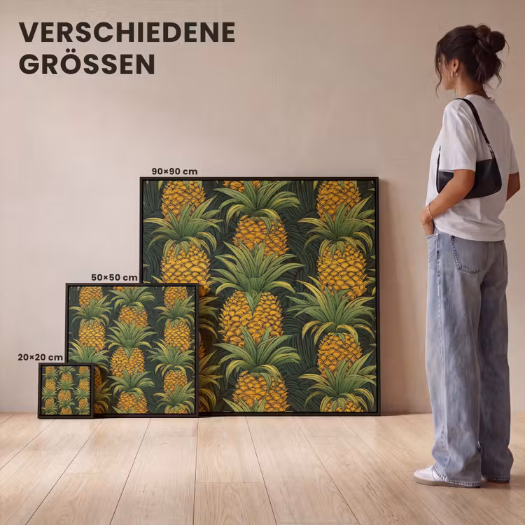 Illustratie - Patroon - Ananas Canvas met baklijst klein 1124 -comparison_formatenoverzicht_DE
