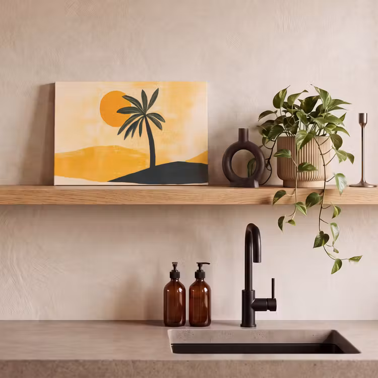 Illustratie - Palmboom - Zon - Heuvels canvas 2cm klein -closeup_print_DE
