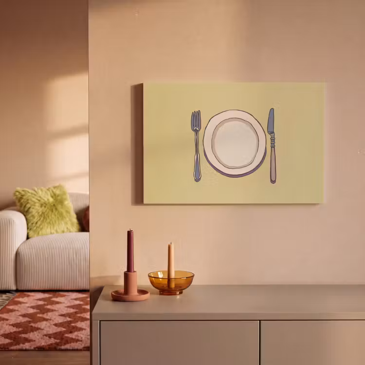 Illustratie - Bord - Bestek - Beige canvas 2cm klein -sfeer1