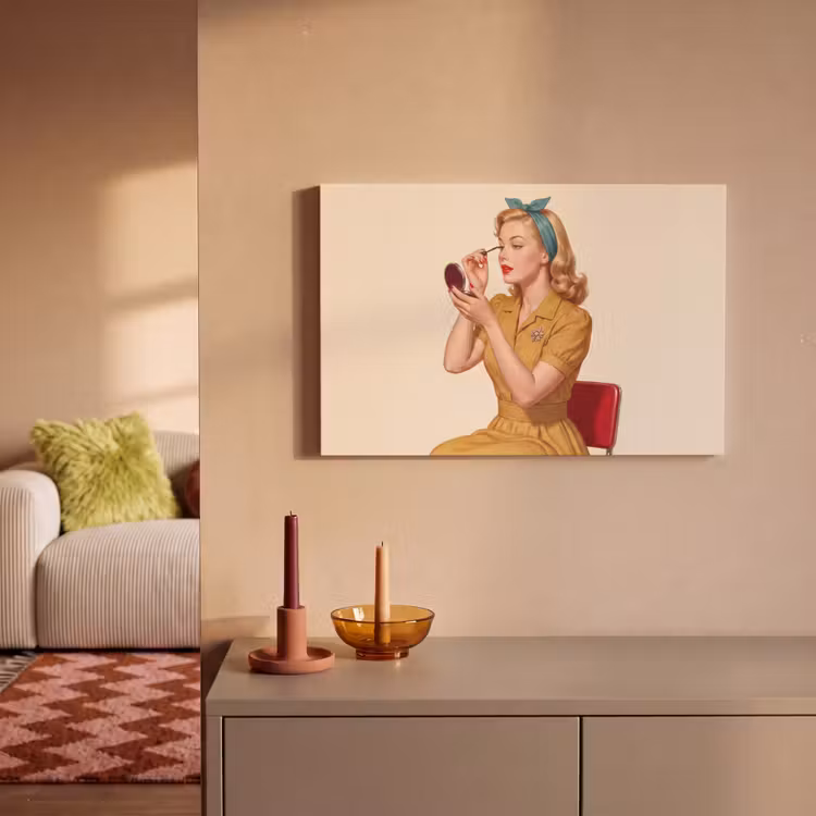 Illustratie - Mascara - Vrouw - Geel canvas 2cm klein -sfeer1