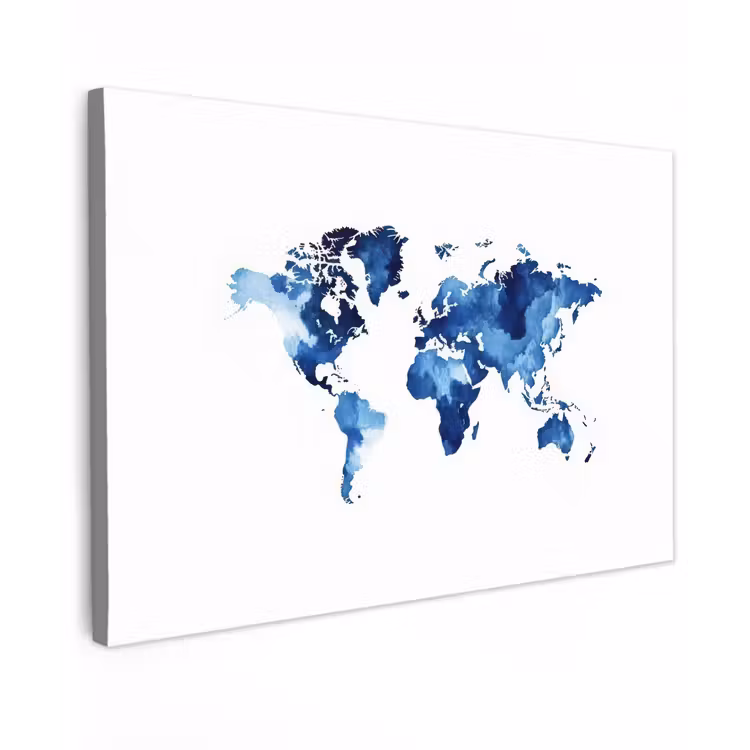 Indigo - Wereldkaart - Aquarel canvas 2cm klein -z3d