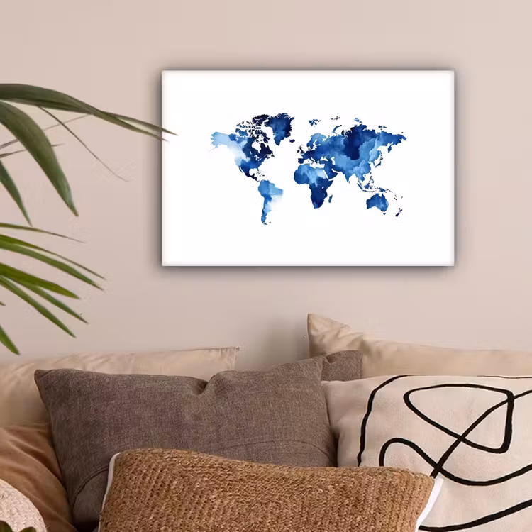 Indigo - Wereldkaart - Aquarel canvas 2cm klein -sfeer1