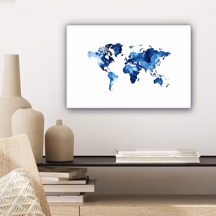 Indigo - Wereldkaart - Aquarel canvas 2cm klein -sfeer6