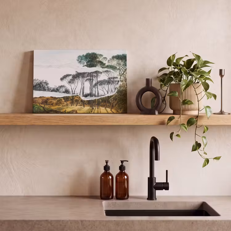 Italiaans landschap parasoldennen - Kunst - Hendrik Voogd - Schilderij - Zwart wit - Oude meesters canvas 2cm klein -sfeer3