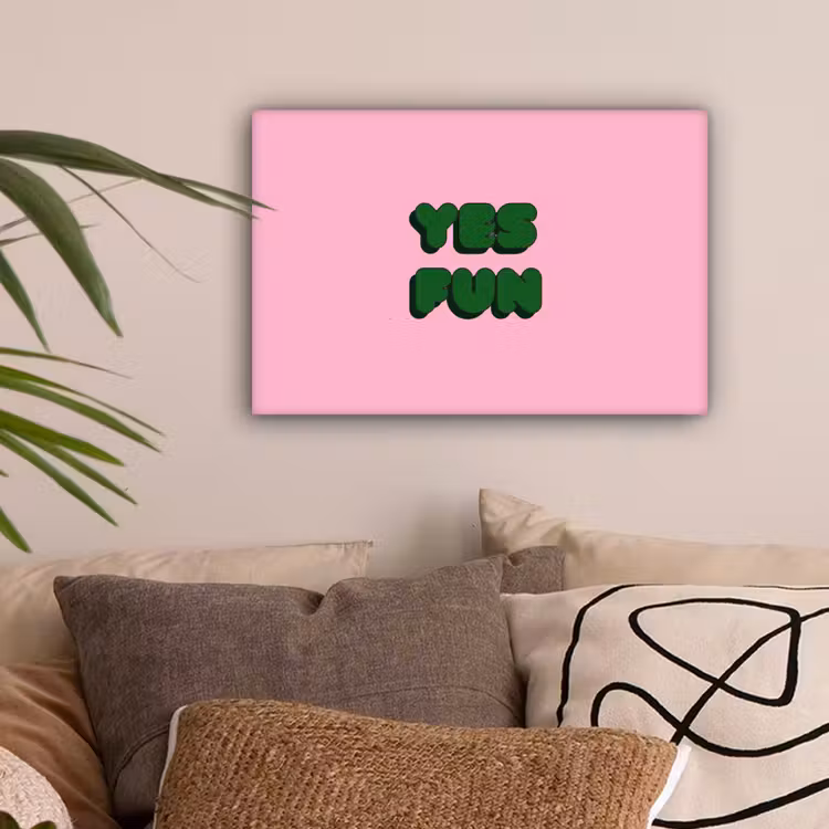 Yes fun - Groen - Roze canvas 2cm klein -sfeer1