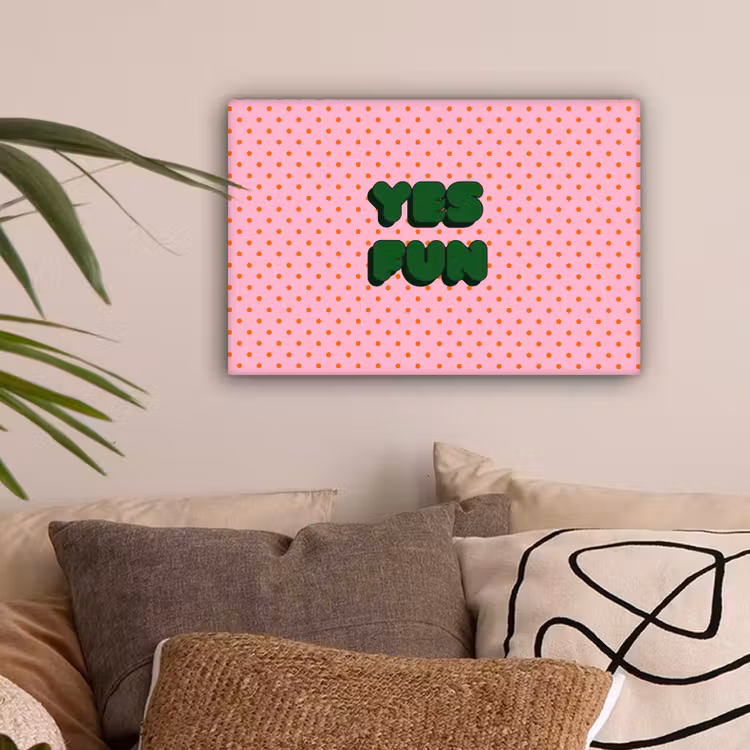 Yes fun - Groen - Roze - Stippen canvas 2cm klein -sfeer1
