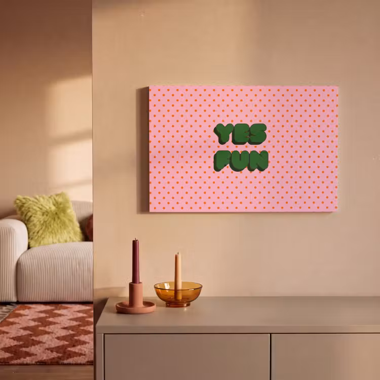 Yes fun - Groen - Roze - Stippen canvas 2cm klein -sfeer1