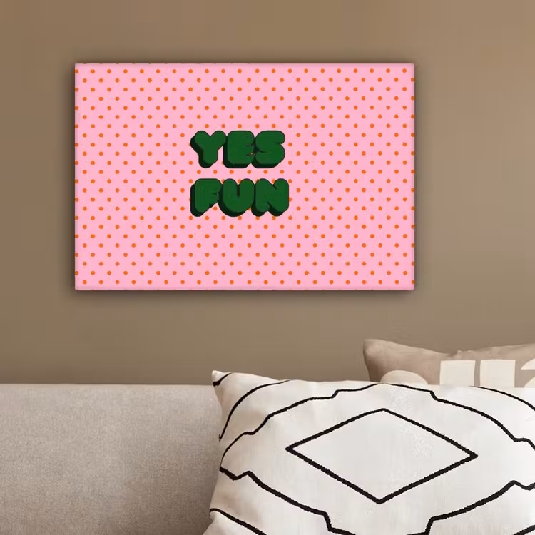 Yes fun - Groen - Roze - Stippen canvas 2cm klein -sfeer3