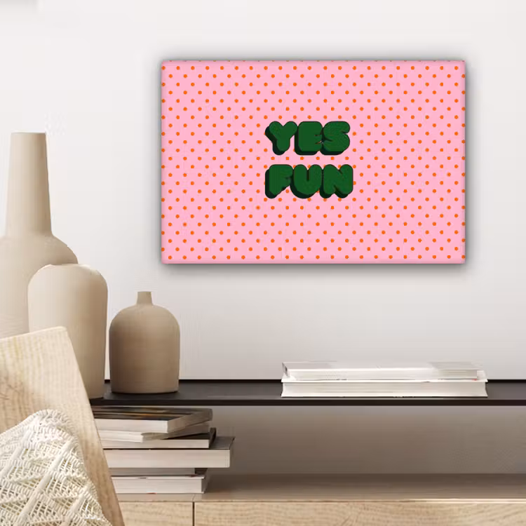 Yes fun - Groen - Roze - Stippen canvas 2cm klein -sfeer6