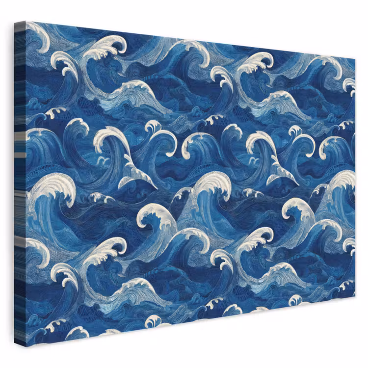 Japans - Oceaan - Golven - Blauw canvas 2cm klein 34 -3d