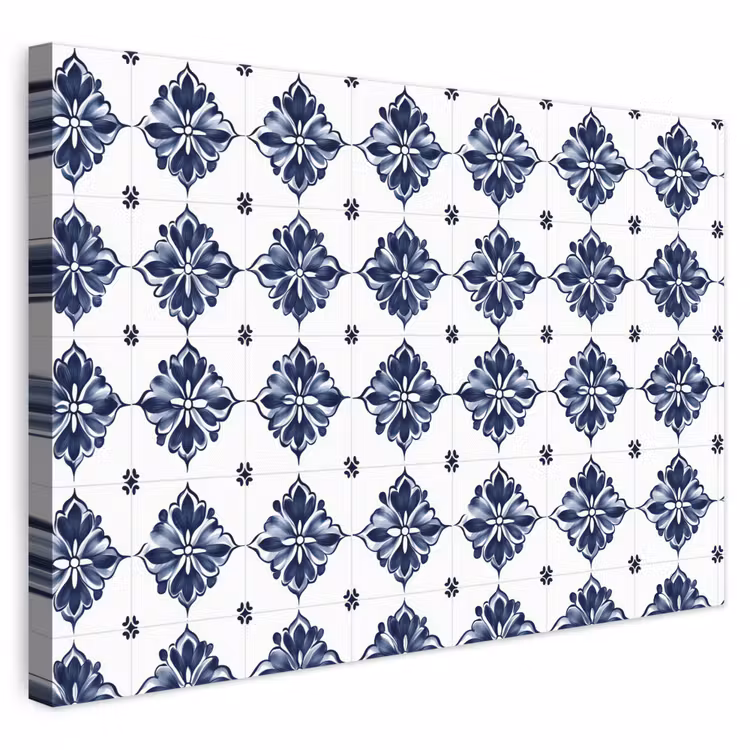 Tegelmotief - Blauw - Wit - Bloem canvas 2cm klein 34 -3d
