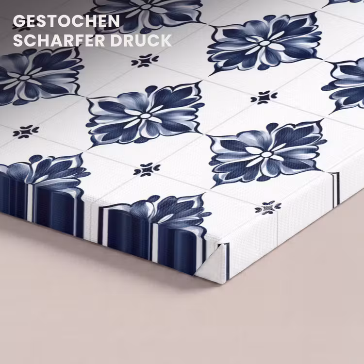 Tegelmotief - Blauw - Wit - Bloem canvas 2cm klein 34 -closeup_print_DE