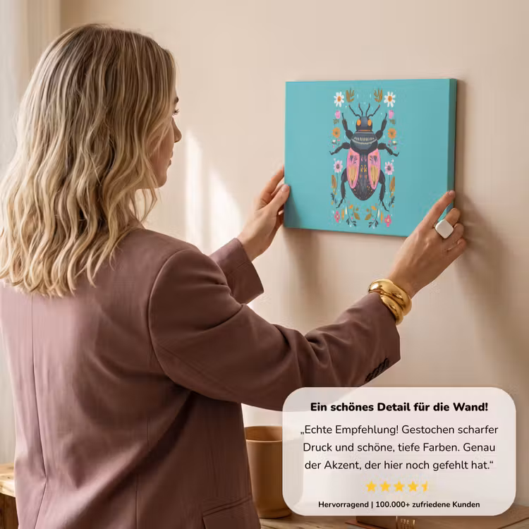 Kever - Bloemmotieven - Turquoise - Bladeren canvas 2cm klein -sfeer3