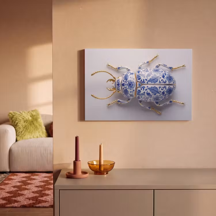 Kever - Delfts - Blauw - Goud canvas 2cm klein -sfeer1