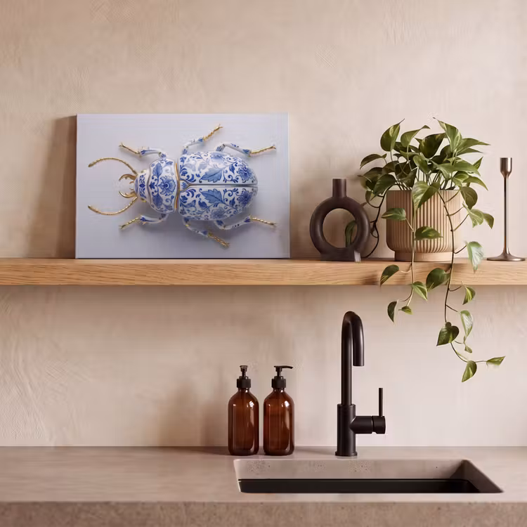Kever - Delfts - Blauw - Goud canvas 2cm klein -sfeer6
