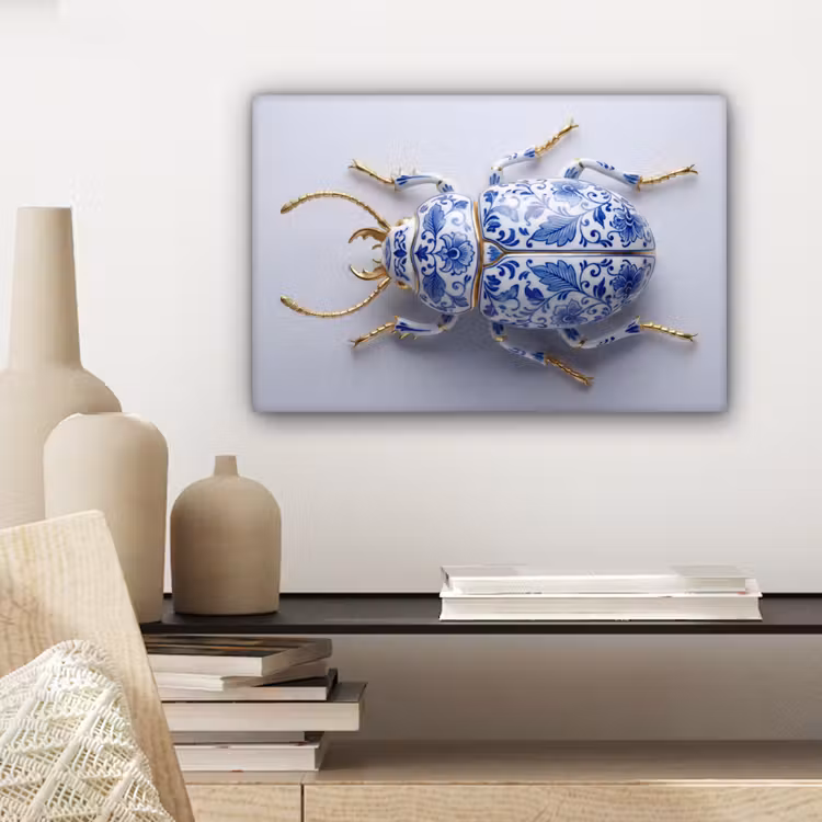 Kever - Delfts - Blauw - Goud canvas 2cm klein -closeup_print_DE