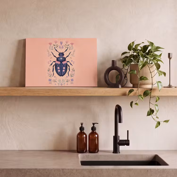 Kever - Donkerblauw - Bloemen - Sierlijk canvas 2cm klein -sfeer3