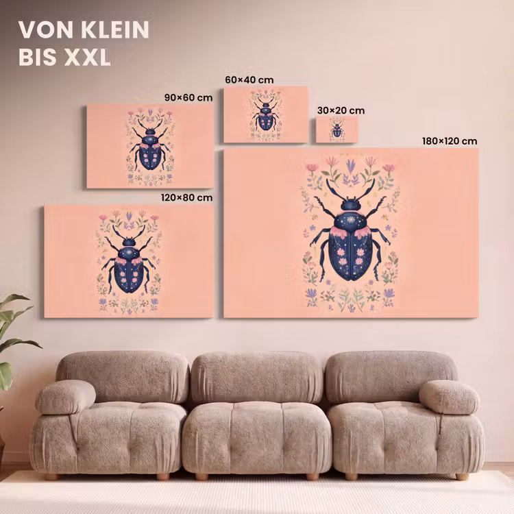 Kever - Donkerblauw - Bloemen - Sierlijk canvas 2cm klein -Xsfeer8_DE