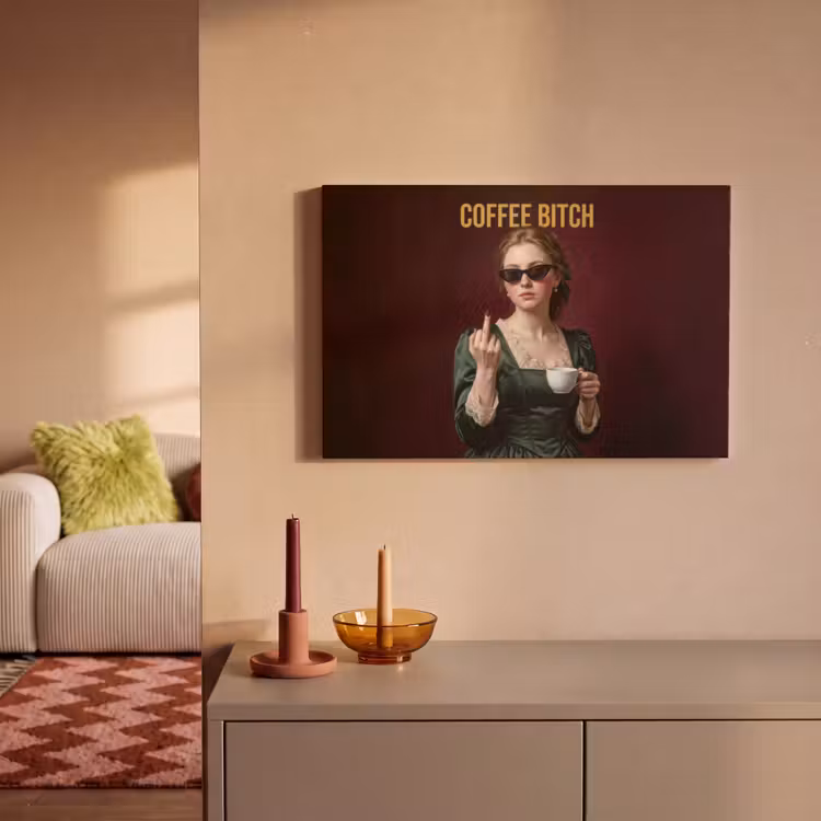 Koffie - Vrouw - Middelvinger canvas 2cm klein -sfeer1