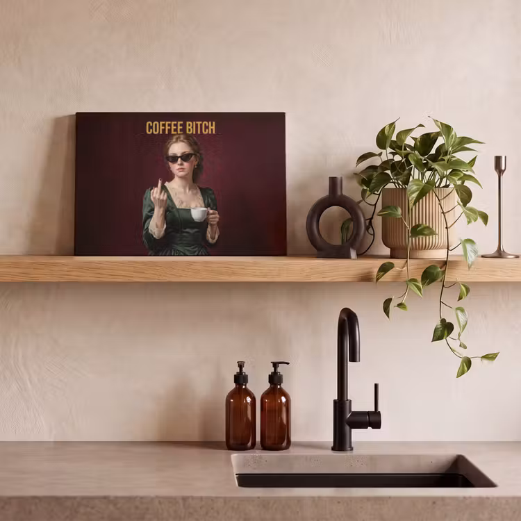 Koffie - Vrouw - Middelvinger canvas 2cm klein -closeup_print_DE