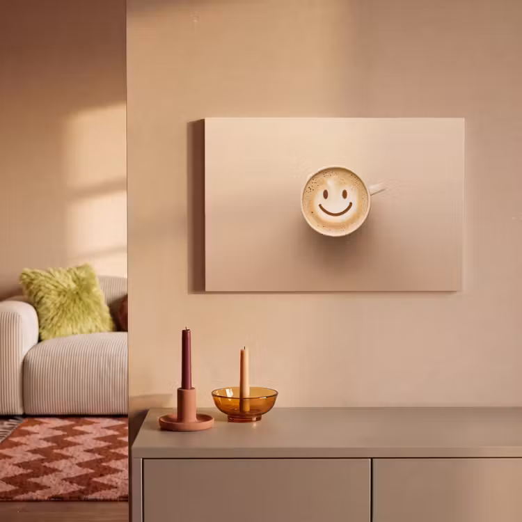 Koffie - Melkschuim - Lach - Beige canvas 2cm klein -sfeer1