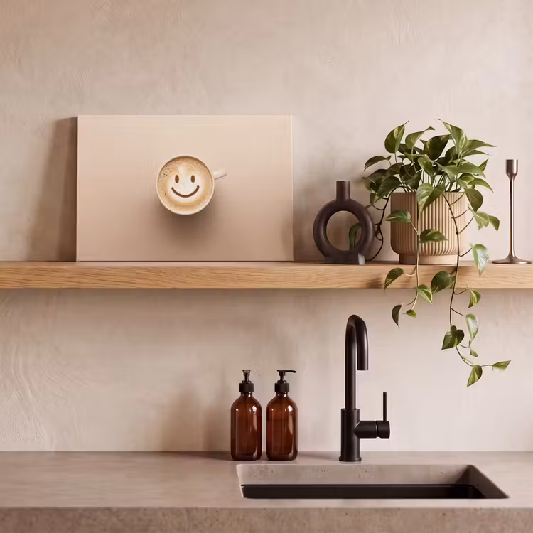 Koffie - Melkschuim - Lach - Beige canvas 2cm klein -sfeer6