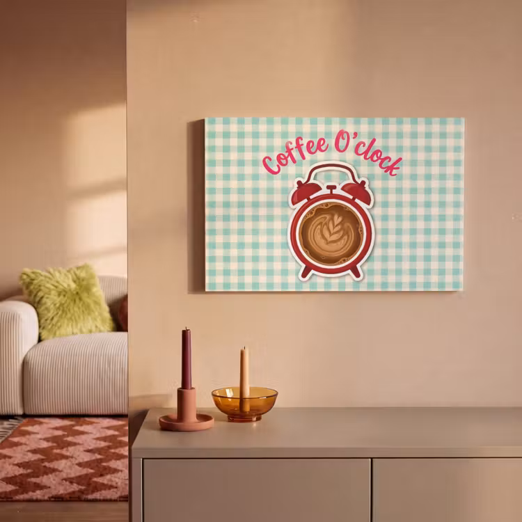 Koffie - Klok - Groen canvas 2cm klein -sfeer1