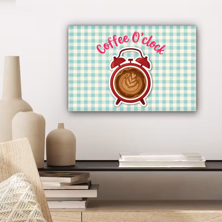 Koffie - Klok - Groen canvas 2cm klein -sfeer6