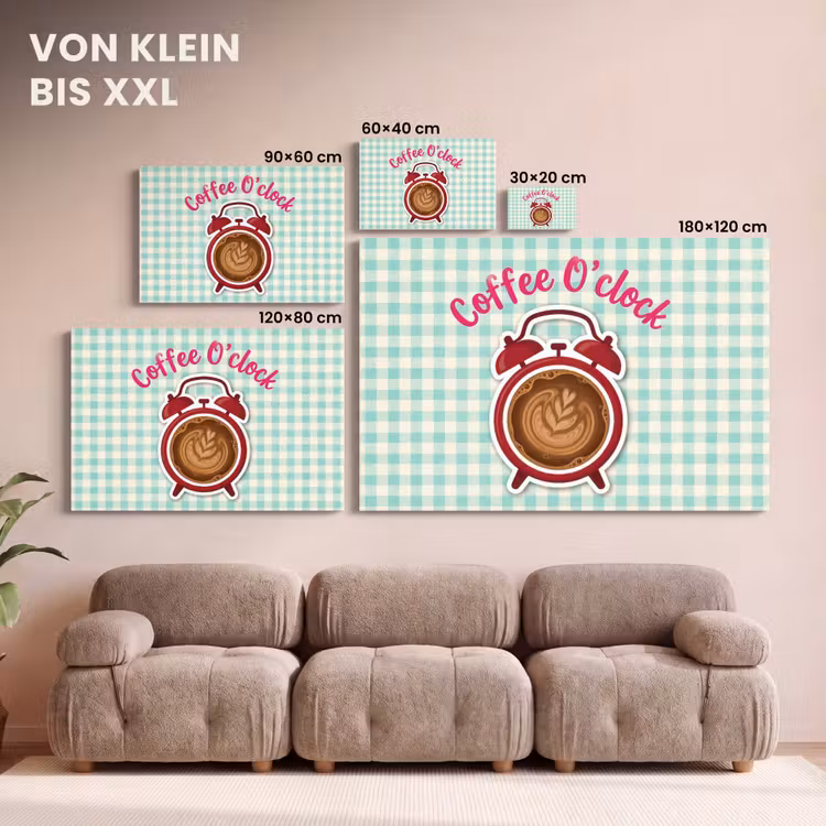 Koffie - Klok - Groen canvas 2cm klein -Xsfeer8_DE