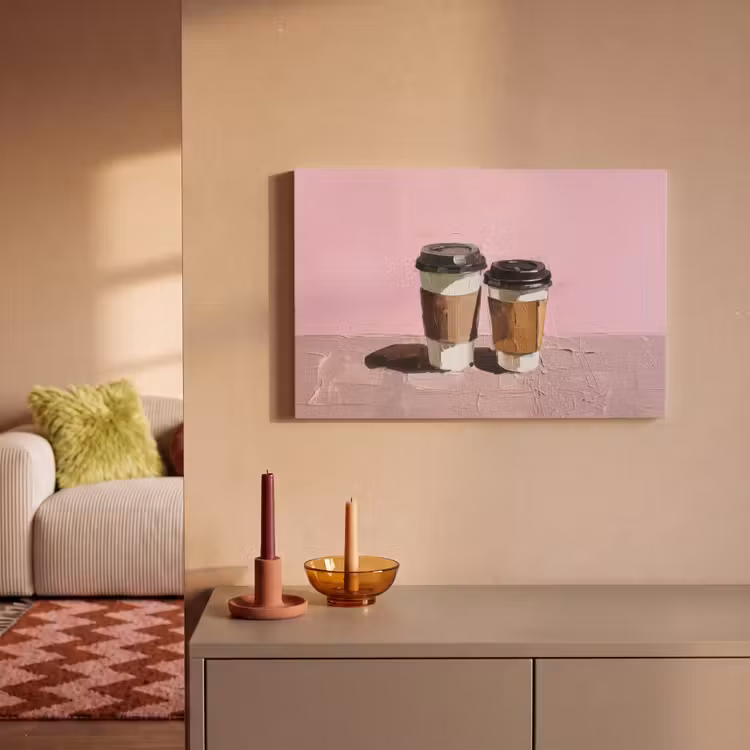Koffiebekers - Deksel - Verf - Textuur canvas 2cm klein -sfeer1