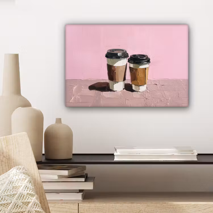 Koffiebekers - Deksel - Verf - Textuur canvas 2cm klein -sfeer6