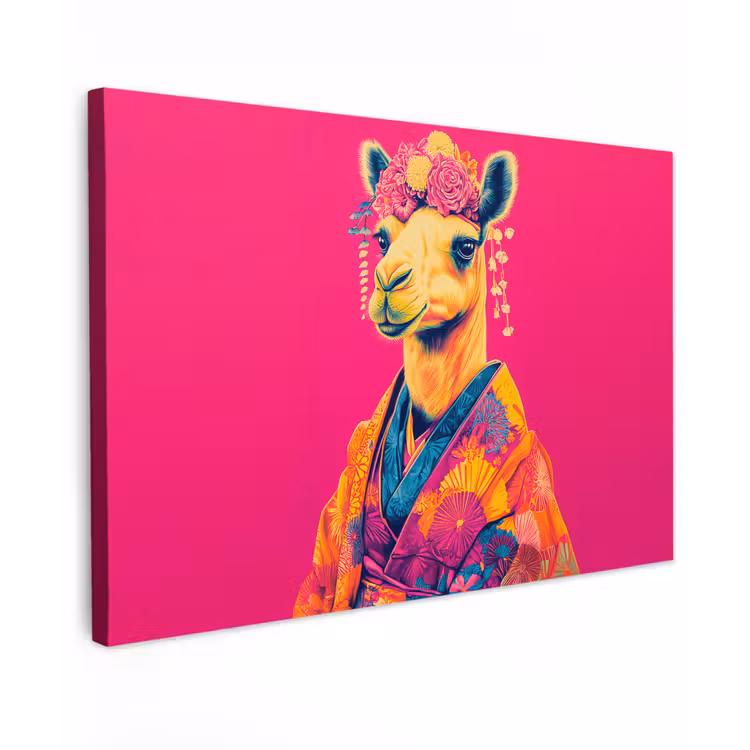 Kameel - Bloemen - Kimono - Waaiers canvas 2cm klein -z3d