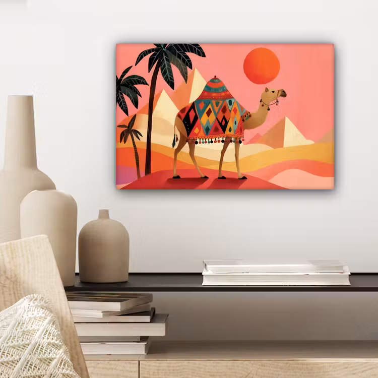 Kameel - Pyramides - Rode zon canvas 2cm klein -sfeer6