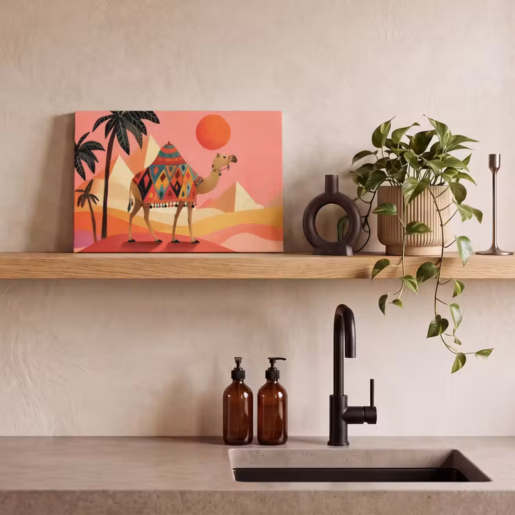 Kameel - Pyramides - Rode zon canvas 2cm klein -closeup_print_DE