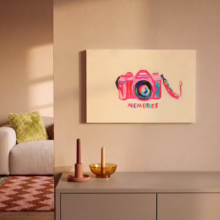 Camera - Memories - Roze - Geschilderd canvas 2cm klein -sfeer1