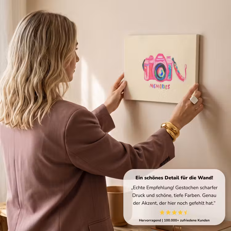 Camera - Memories - Roze - Geschilderd canvas 2cm klein -sfeer3