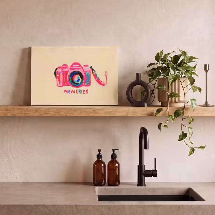Camera - Memories - Roze - Geschilderd canvas 2cm klein -sfeer6