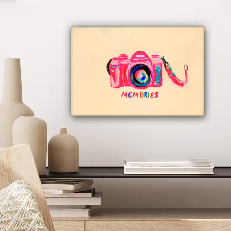 Camera - Memories - Roze - Geschilderd canvas 2cm klein -closeup_print_DE