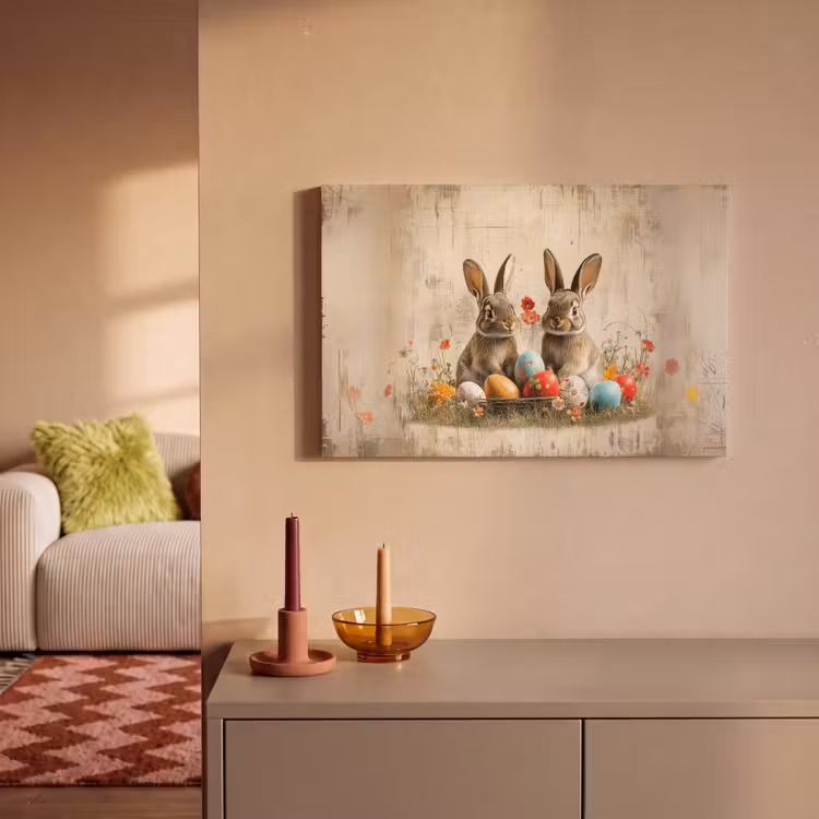 Konijnen - Bloemen - Eieren canvas 2cm klein -sfeer1