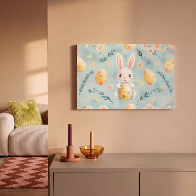 Konijn - Eieren - Takjes canvas 2cm klein -sfeer1