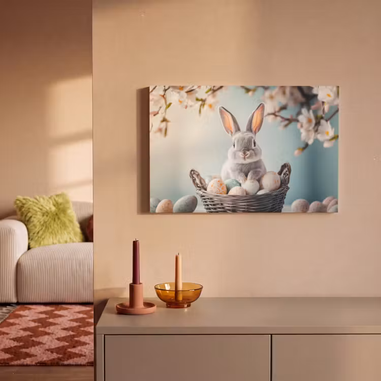 Konijn - Eieren - Mand canvas 2cm klein -sfeer1