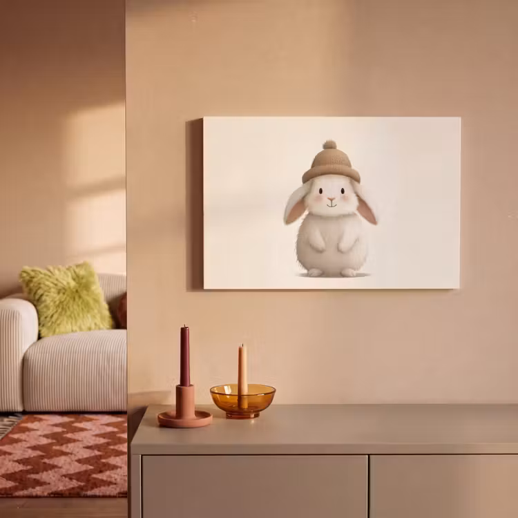 Konijn - Muts - Oren - Beige canvas 2cm klein -sfeer1
