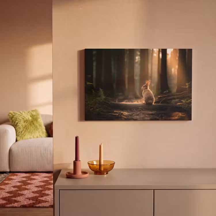 Konijn - Bos - Zonnestralen canvas 2cm klein -sfeer1
